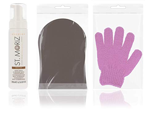 St. Moriz Professional Selbstbräunungs-Mousse Medium (200 ml) & Applikator & Peelinghandschuh