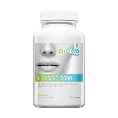 Vitabay L-Lysine 3000 • 100 vegane Kapseln • Zum Diätmanagement bei wiederkehrenden Herpes...