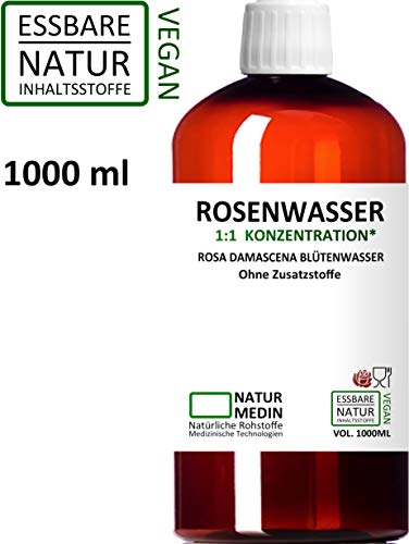 ROSENWASSER 1000-ml Gesichtswasser, 100% naturrein, 1:1 Konzentration, Rosa damascena...