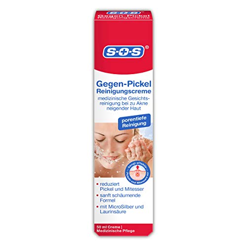 SOS Gegen-Pickel Reinigungscreme, medizinische Gesichtsreinigung bei zu Akne neigender Haut, sanft...
