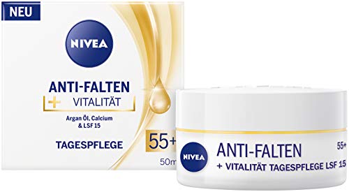 NIVEA Anti-Falten + Vitalität Tagespflege  LSF 15 55+ (50 ml), Gesichtscreme mit Argan Öl und...