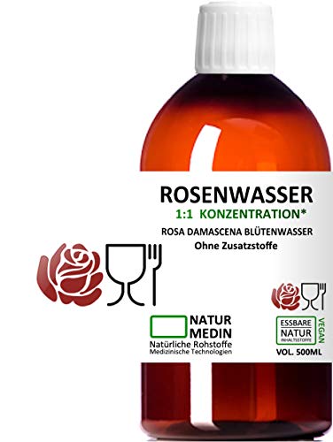 ROSENWASSER 500-ml, LEBENSMITTEL-QUALITÄT, 100% naturrein, 1:1 Konzentration, Rosa damascena...