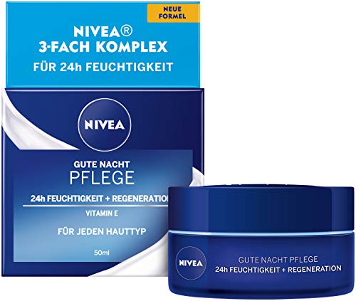 NIVEA Gute Nacht Pflege 24h Feuchtigkeit + Regeneration (50 ml), Gesichtscreme für die...