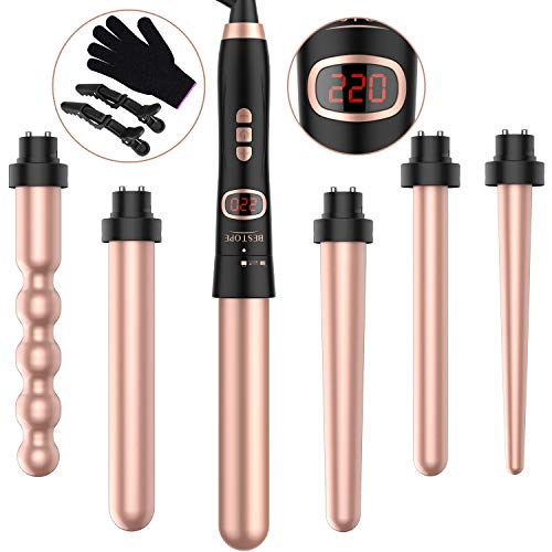 Lockenstab Set 6 in 1 BESTOPE Lockenstäbe Einstellbare Temperatur Lockenwickler mit LCD Display...