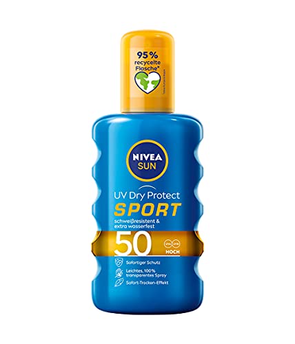 NIVEA SUN UV Dry Protect Sport Sonnenspray LSF 50 (200 ml), 100% transparenter Sonnenschutz,...