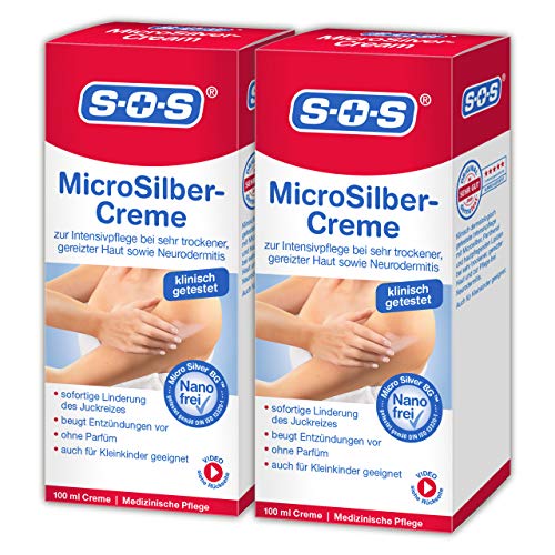 SOS MicroSilber Creme, Intensivpflege für gereizte und trockene Haut sowie Neurodermitis, lindert...