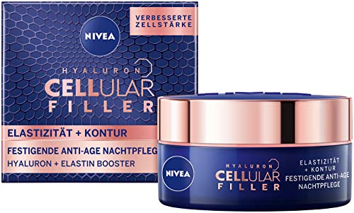 Nivea Hyaluron Cellular + Elastizität und Kontur Nachtpflege, Anti Falten Nachtcreme mildert...