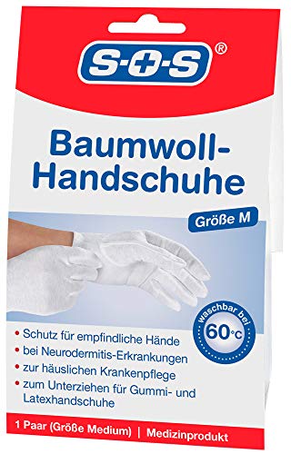 SOS Baumwoll-Handschuhe| Schutz für empfindliche Hände | Neurodermitis (1er-Pack)