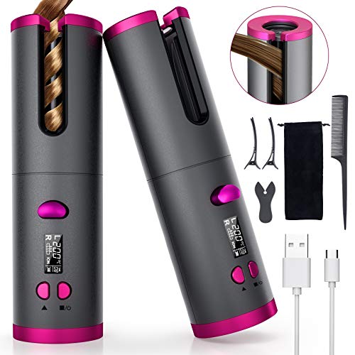 Fezax Automatischer Lockenstab, Kabelloser Locken Hair Curler, Mit 6 Temperatur-und...