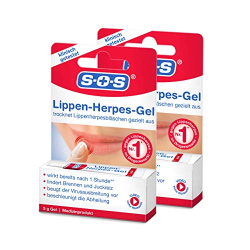 SOS Lippen-Herpes-Gel, 2 x 5g Tube, Linderung von Schmerzen und Juckreiz bei Lippenherpes,...