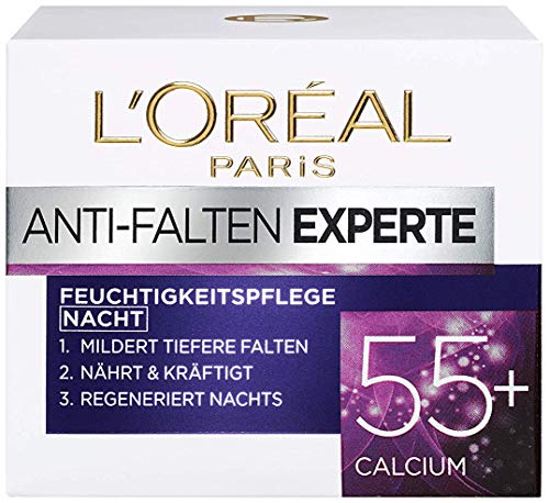 L'Oréal Paris Anti-Falten Experte Nachtcreme 55+, Anti-Age Feuchtigkeitspflege mit Calcium, mildert...