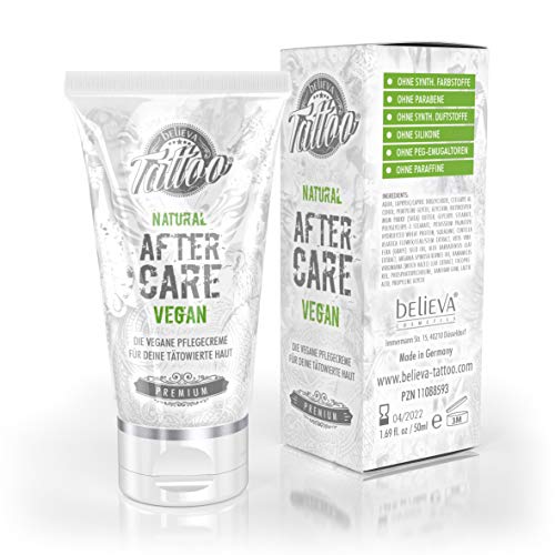 Believa Tattoo tägliche Pflegecreme - 100% Vegane Tattoopflege nach dem Tätowieren - 50ml
